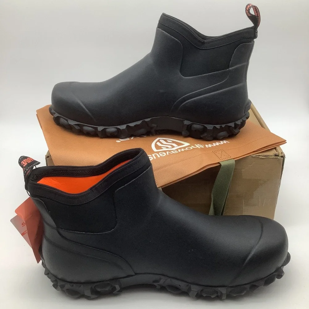 Showave Mens Ankle Rain Boots Waterproof Slip Resistant Black Work Size 14‎ New